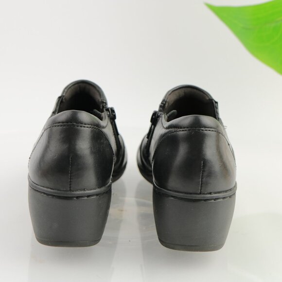 Clark Womens Channing Essa Bootie Size 7.5 Black Leather Loafer Wedge Heel Clogs - Picture 4 of 12